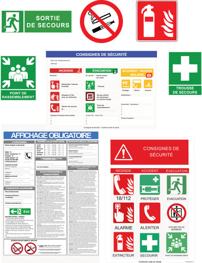 Kit Conformité Totale Entreprise – 8 Éléments Signalétique + Affichage Obligatoire Complet | Conforme Code du Travail & ISO 7010
