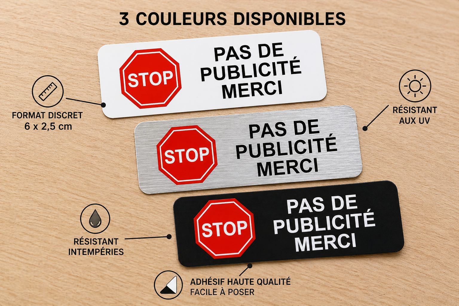Sticker Stop Publicité Merci – Autocollant Boîte aux Lettres 6 x 2,5 cm