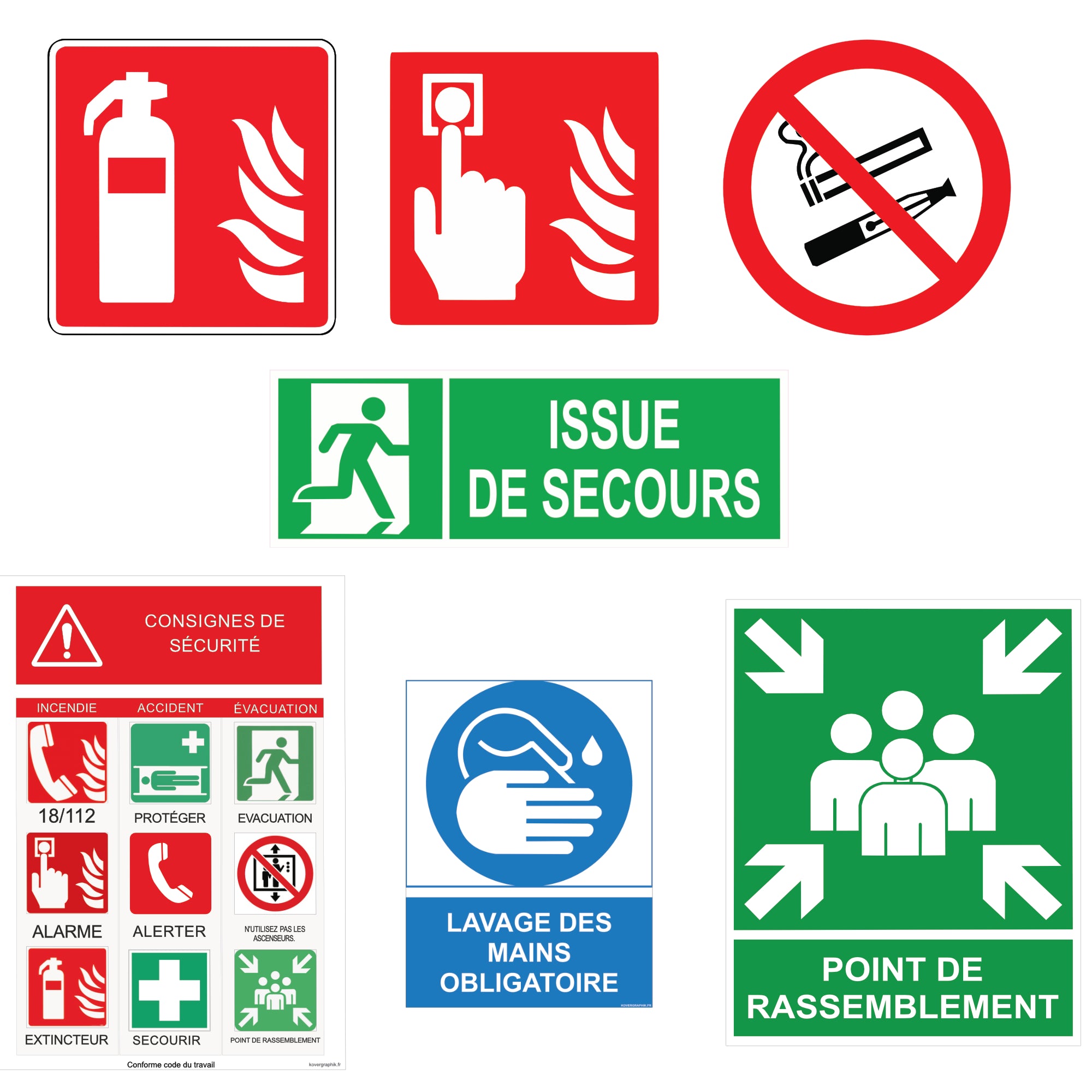 Kit Signalétique Sécurité Restaurant – Pack 7 Éléments Conformes ISO 7010 | Cuisine Pro & ERP