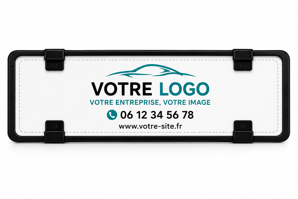Cache-Plaque Automobile Personnalisé 520 x 110 mm avec 4 Clips – | PLV Garage & Concession