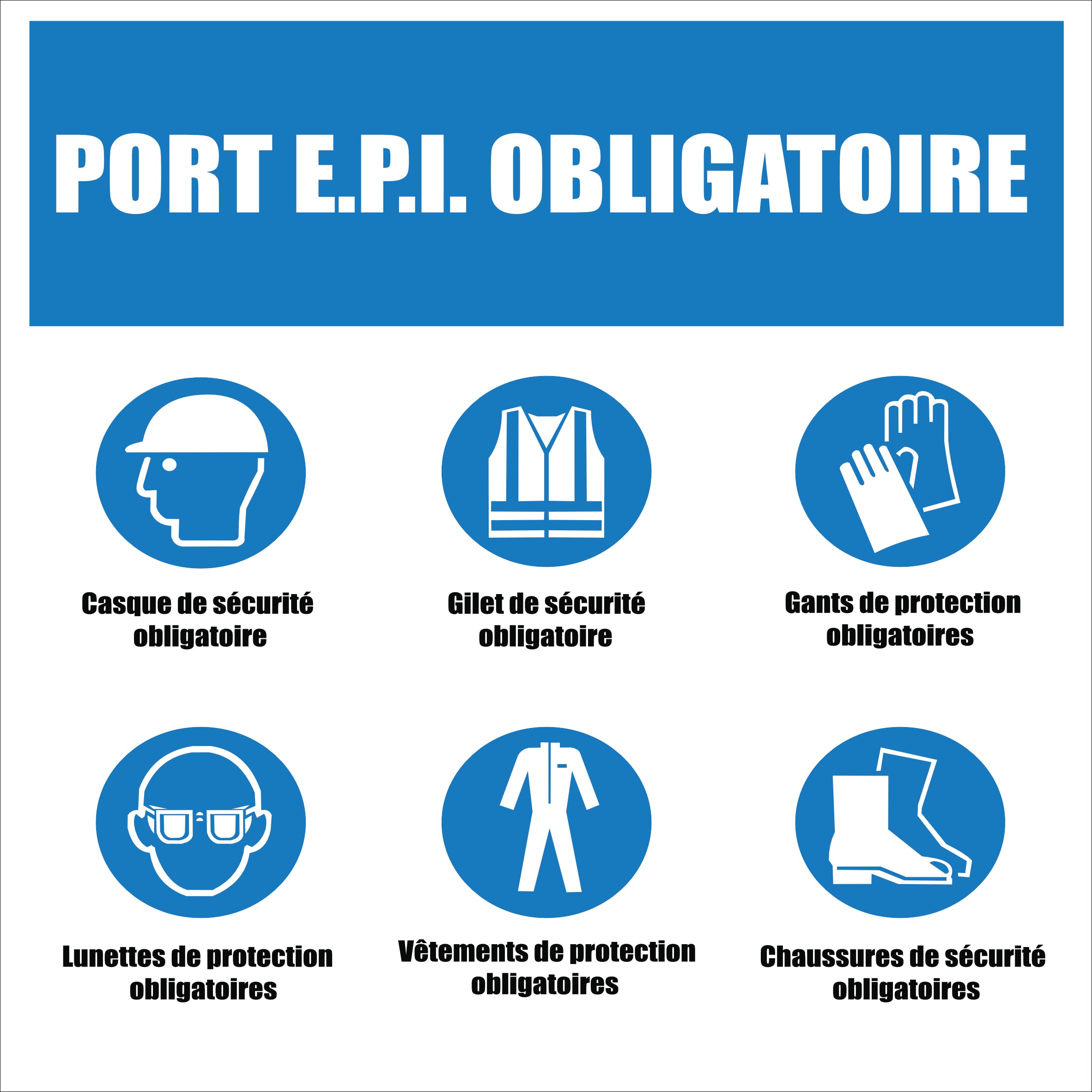 Sticker Port E.P.I. Obligatoire – Signalisation Équipements de Protection – Plusieurs Tailles et Lots Disponibles
