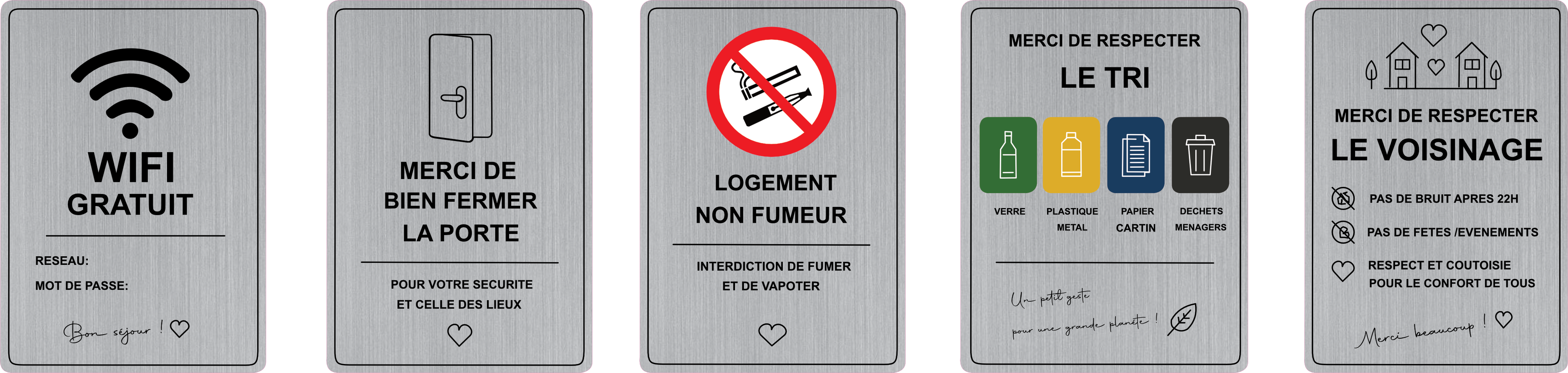 Pack Airbnb Effet Métal Brossé – Lot de 5  Stickers Premium pour Location Saisonnière