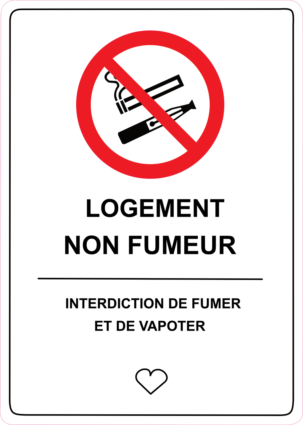 Panneau Logement Non Fumeur – 15 x 20 cm – Sticker  – Interdiction de Fumer Airbnb
