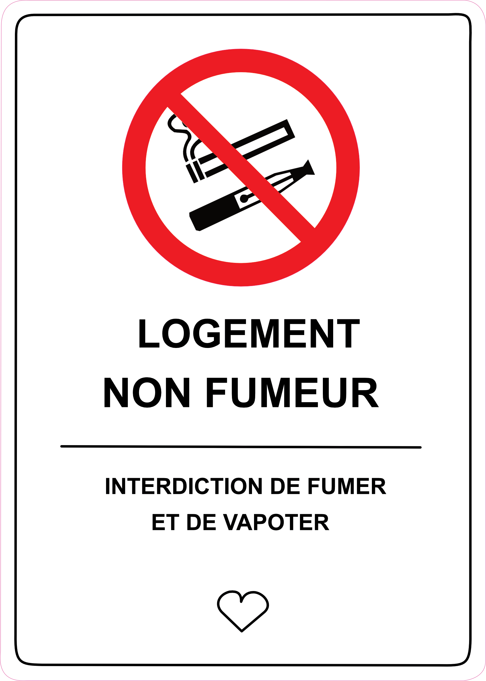 Panneau Logement Non Fumeur – 15 x 20 cm – panneau pvc  – Interdiction de Fumer Airbnb