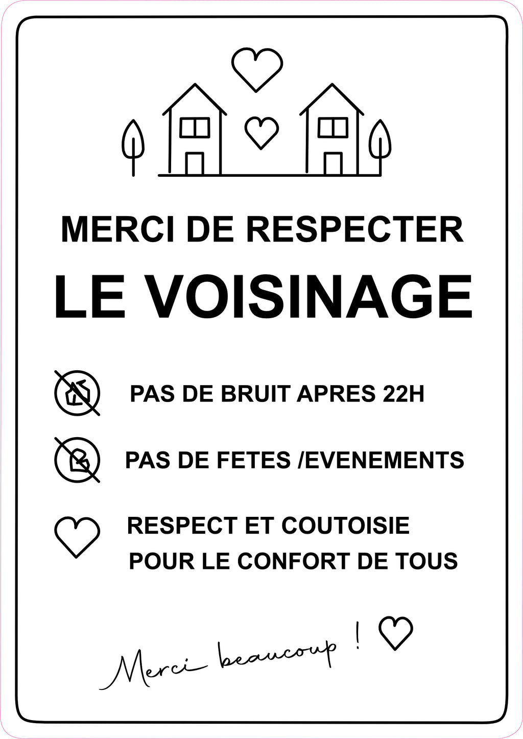 Panneau Merci de Respecter le Voisinage – 15 x 20 cm – Sticker – Signalétique Airbnb Moderne