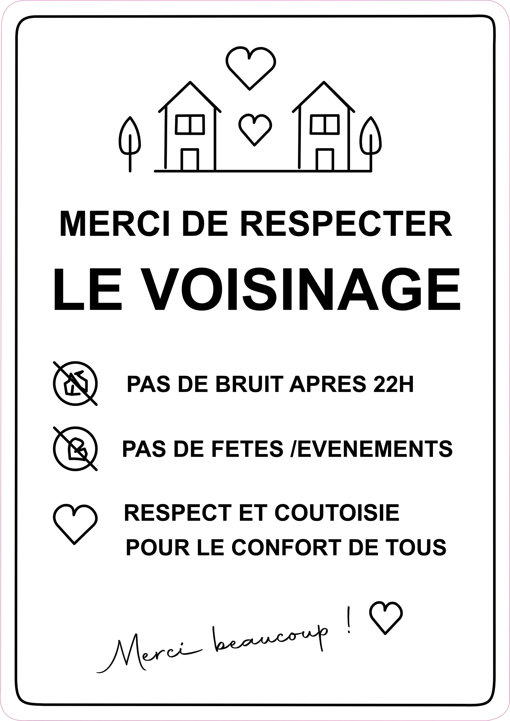 Panneau Merci de Respecter le Voisinage – 15 x 20 cm – Sticker – Signalétique Airbnb Moderne