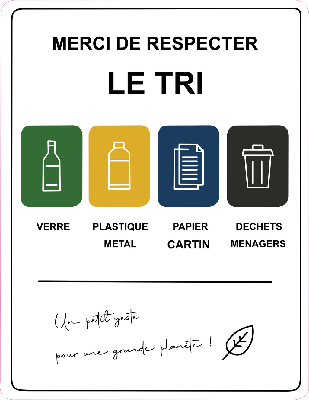 Panneau Merci de Respecter le Tri – 15 x 20 cm – panneau PVC – Signalétique Tri Sélectif Airbnb