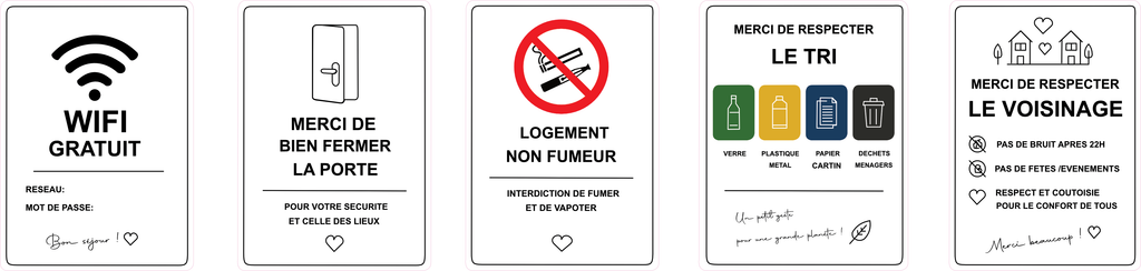 Kit Airbnb Essential – 5 Panneaux pour Location Saisonnière | Sticker | Signalétique Moderne Airbnb