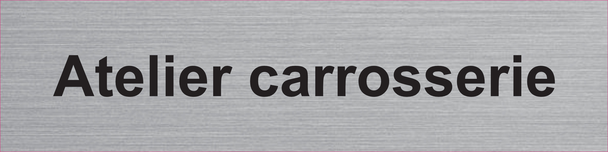 Plaque Atelier carrosserie gravée – PVC bicouche aspect aluminium brossé 20 x 5 cm