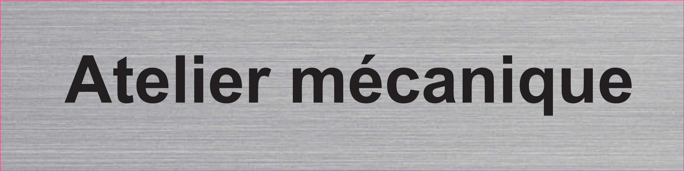 Plaque Atelier mécanique gravée – PVC bicouche aspect aluminium brossé 20 x 5 cm
