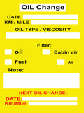 Étiquettes Vidange Huile – 150 Étiquettes Autocollantes – 4 Couleurs au Choix – Suivi Entretien Véhicule – Date, Kilométrage, Huile & Filtres