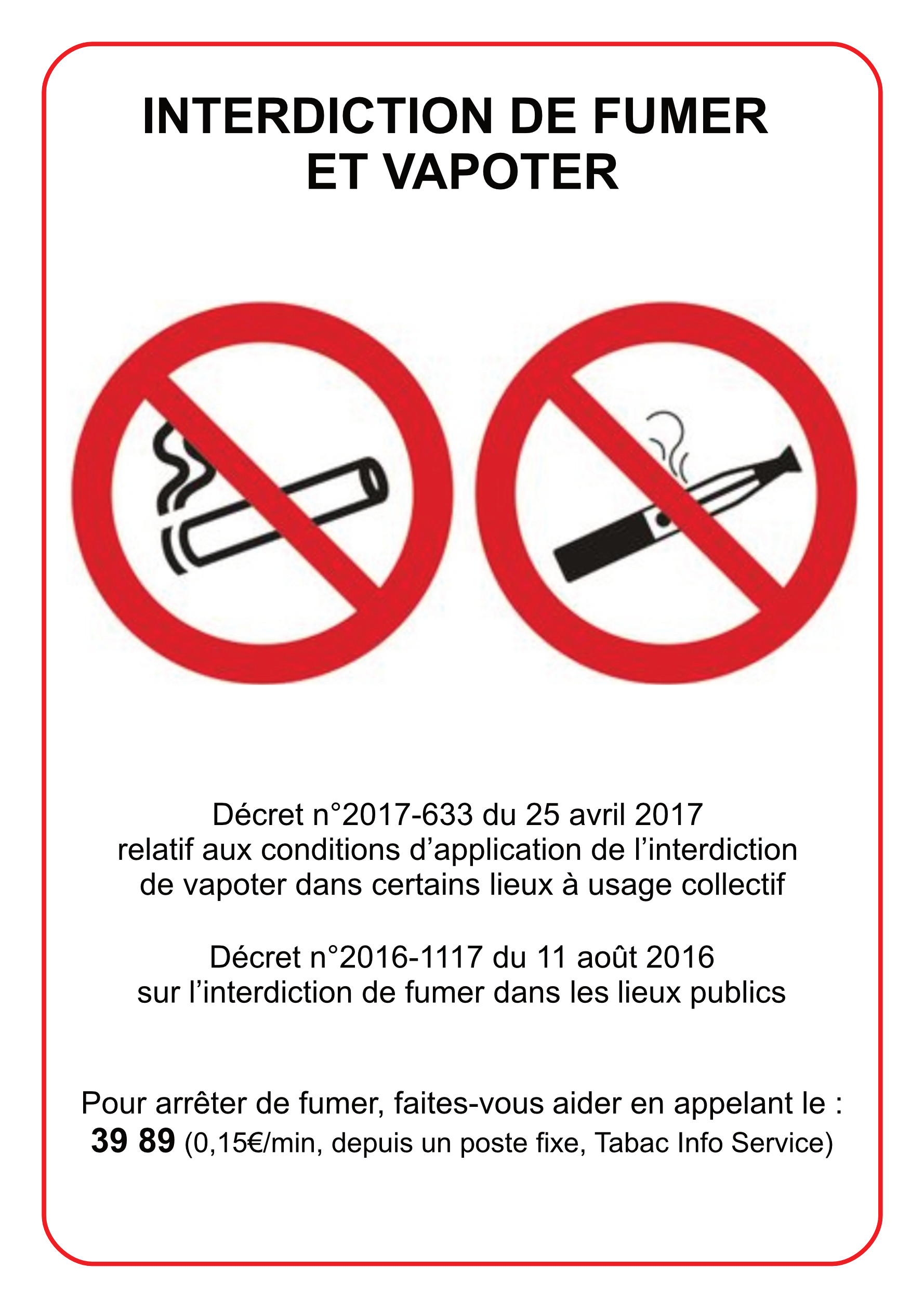Sicker Affiche Interdiction de Fumer et Vapoter A4 | Signalétique Obligatoire