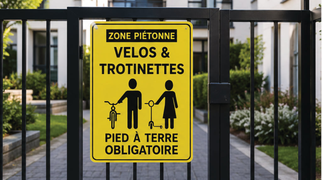 Panneau pvc 3 mm 50 x 35 cm Zone Piétonne Vélo & Trottinette – Pied à Terre Obligatoire