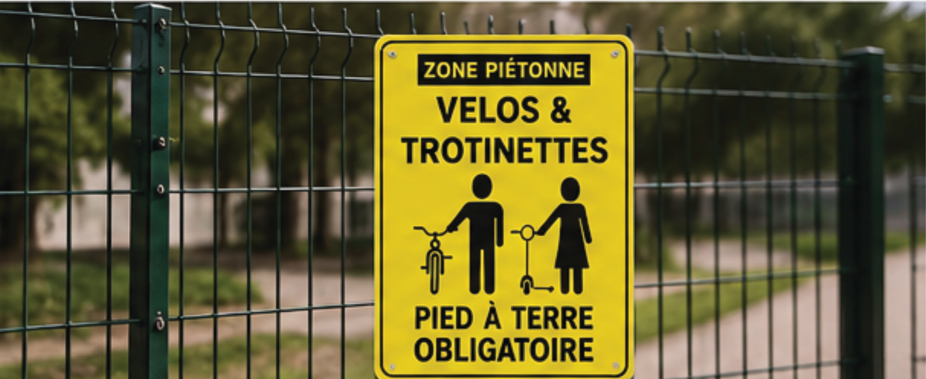 Panneau pvc 3 mm 50 x 35 cm Zone Piétonne Vélo & Trottinette – Pied à Terre Obligatoire