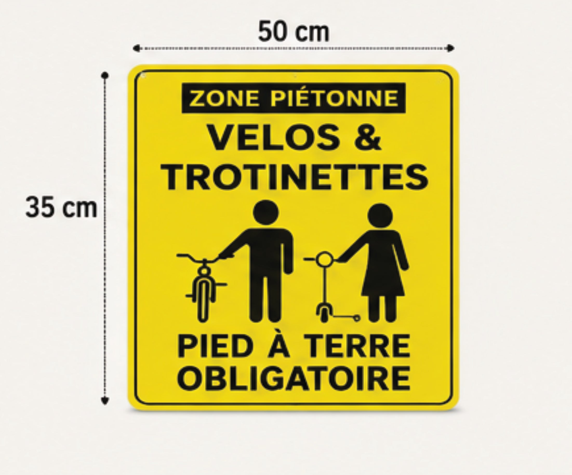 Panneau pvc 3 mm 50 x 35 cm Zone Piétonne Vélo & Trottinette – Pied à Terre Obligatoire