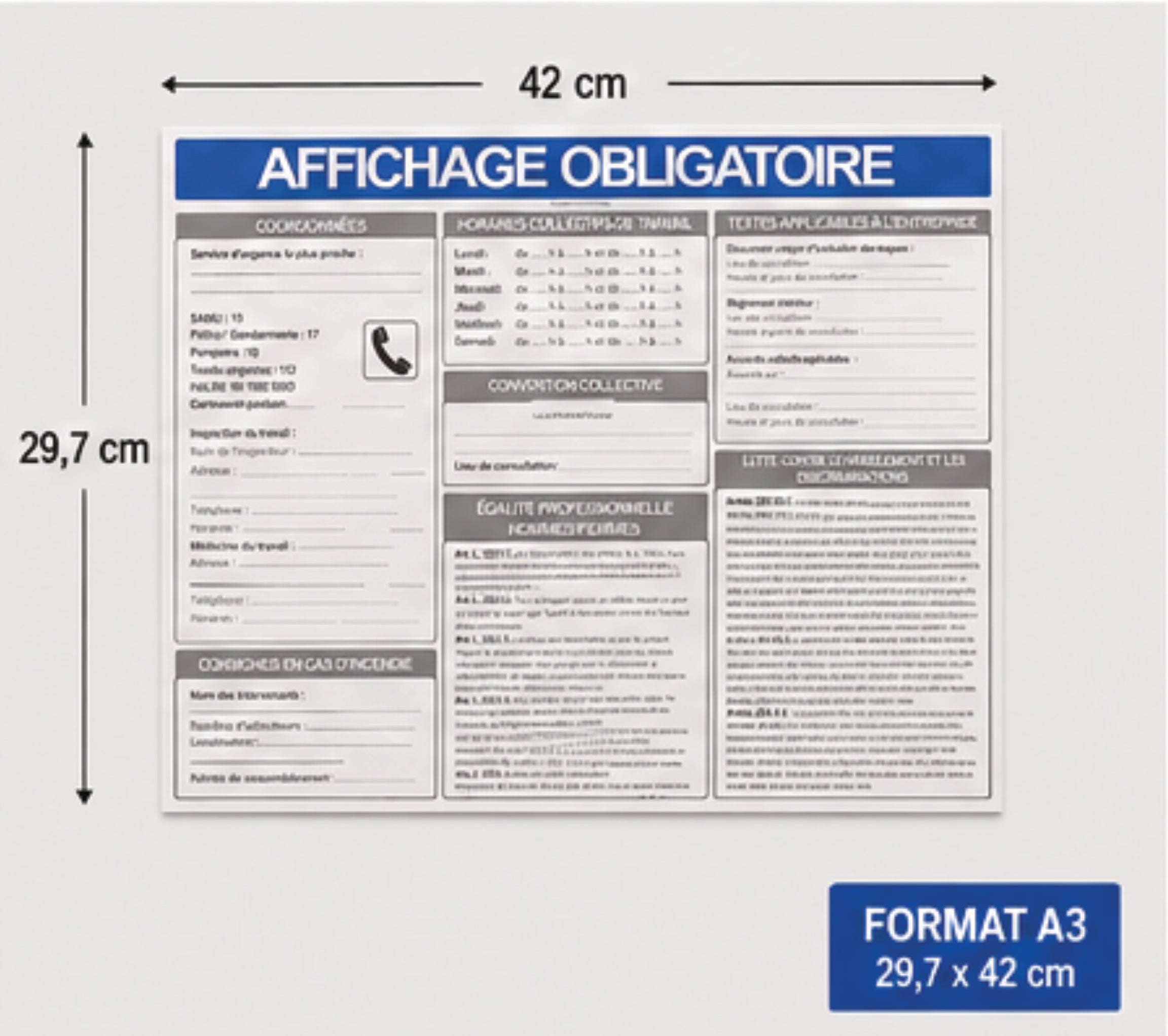Affichage Obligatoire Entreprise A3 – Panneau Conforme Code du Travail