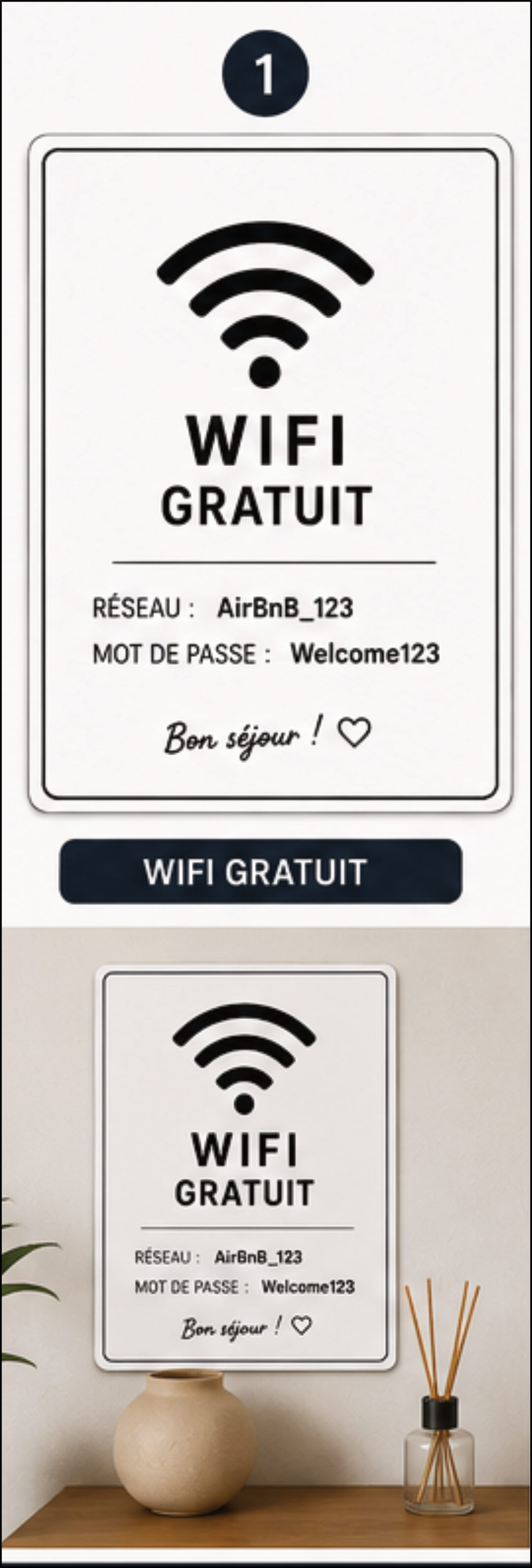 Kit Airbnb Essential – 5 Panneaux pour Location Saisonnière | Sticker | Signalétique Moderne Airbnb