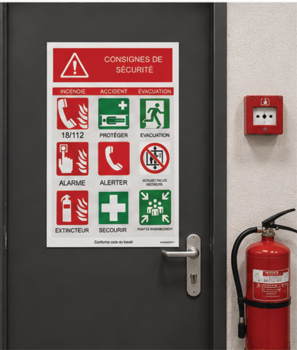 Panneau pvc Consignes de Sécurité A3 – Affichage Sécurité Incendie et Évacuation Conforme