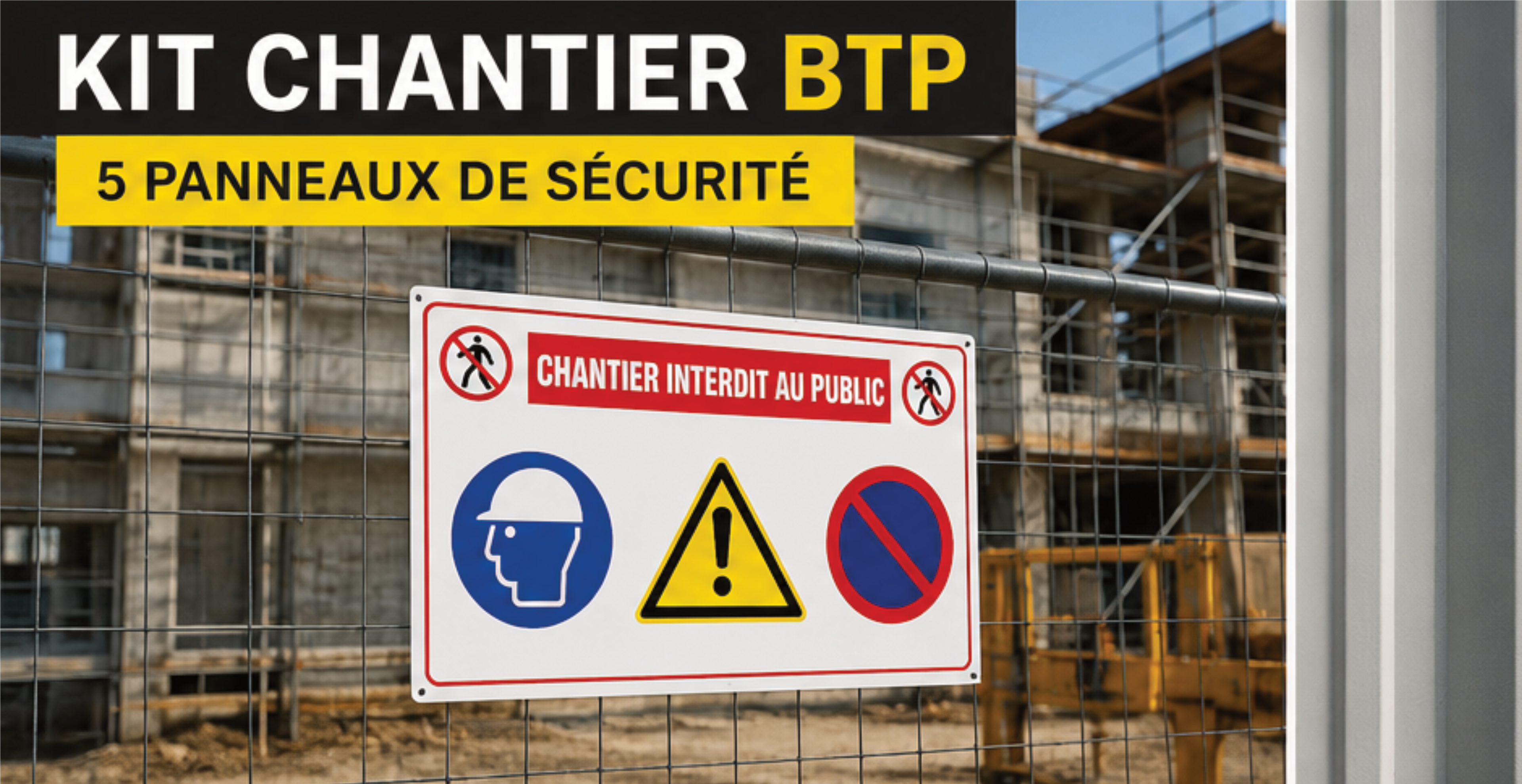 Kit Chantier BTP – 5 Panneaux de Sécurité Professionnels | Sticker | Signalisation Chantier Complète