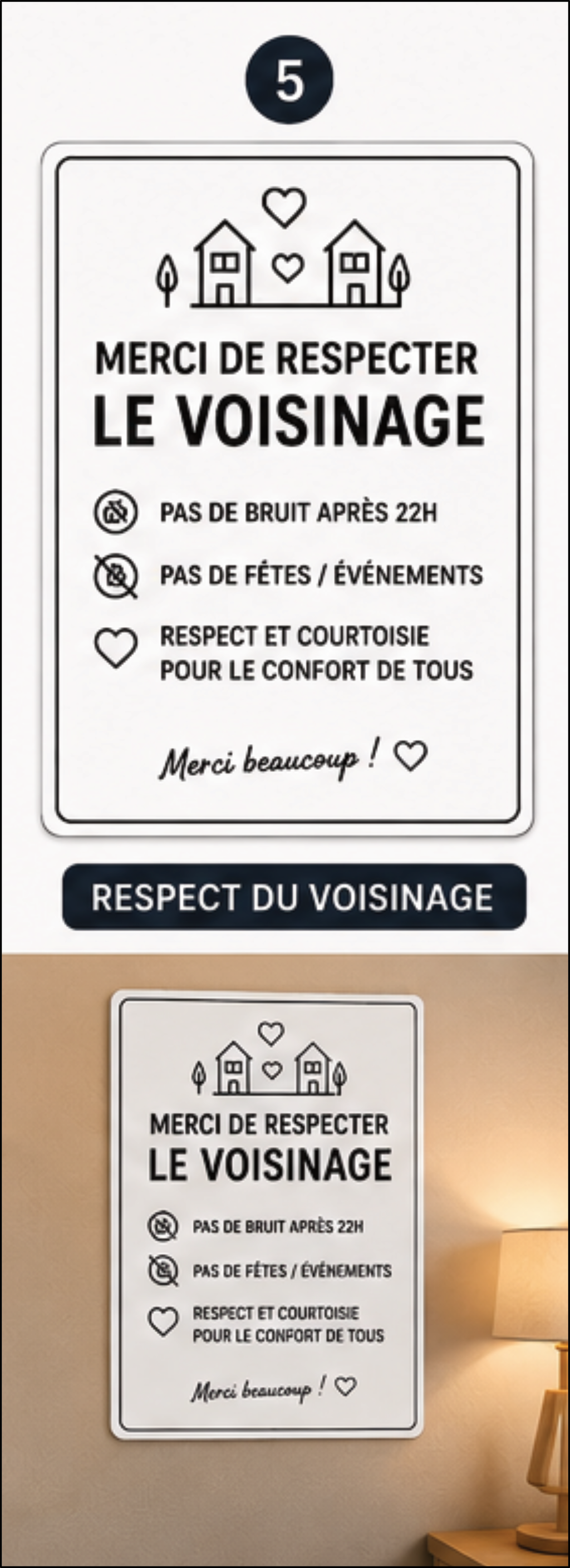 Panneau Merci de Respecter le Voisinage – 15 x 20 cm – Sticker – Signalétique Airbnb Moderne