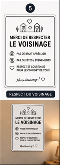 Panneau Merci de Respecter le Voisinage – 15 x 20 cm – Sticker – Signalétique Airbnb Moderne