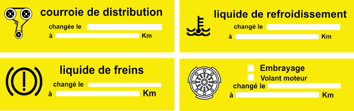 Pack 100 Étiquettes Entretien Véhicule – Courroie, Freins, Refroidissement, Embrayage