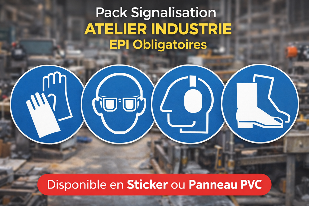 Pack Signalisation EPI Atelier Industrie – Lunettes Gants Protection Auditive | Sticker ou PVC