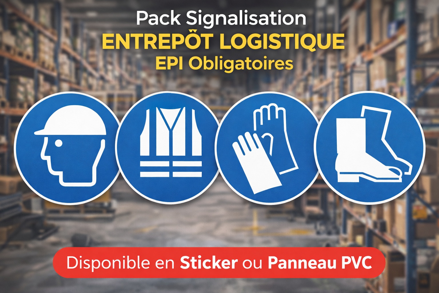 Pack Signalisation EPI Entrepôt Logistique – Casque Gilet Gants Chaussures | Sticker ou PVC