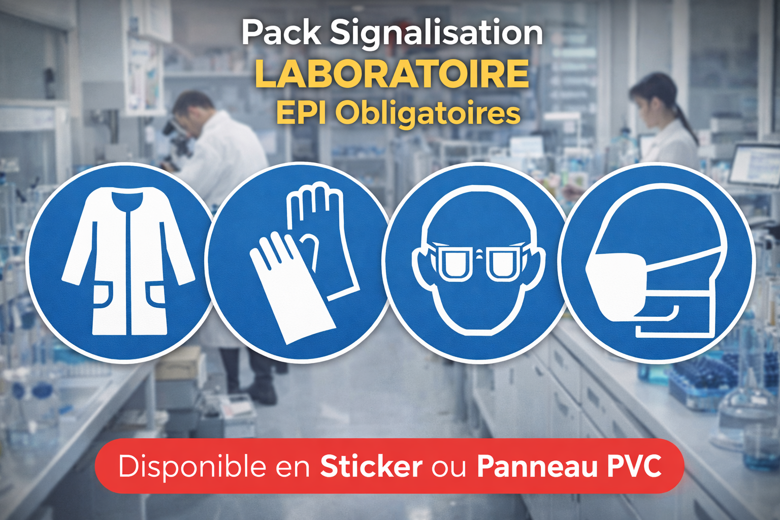 Pack Signalisation EPI Laboratoire – Blouse Gants Lunettes Masque | Sticker ou PVC