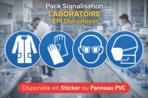 Pack Signalisation EPI Laboratoire – Blouse Gants Lunettes Masque | Sticker ou PVC