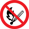 Sticker Pictogramme Flamme Nue Interdite — Lot de 5 — Ø 10 cm — Vinyle Adhésif Pro