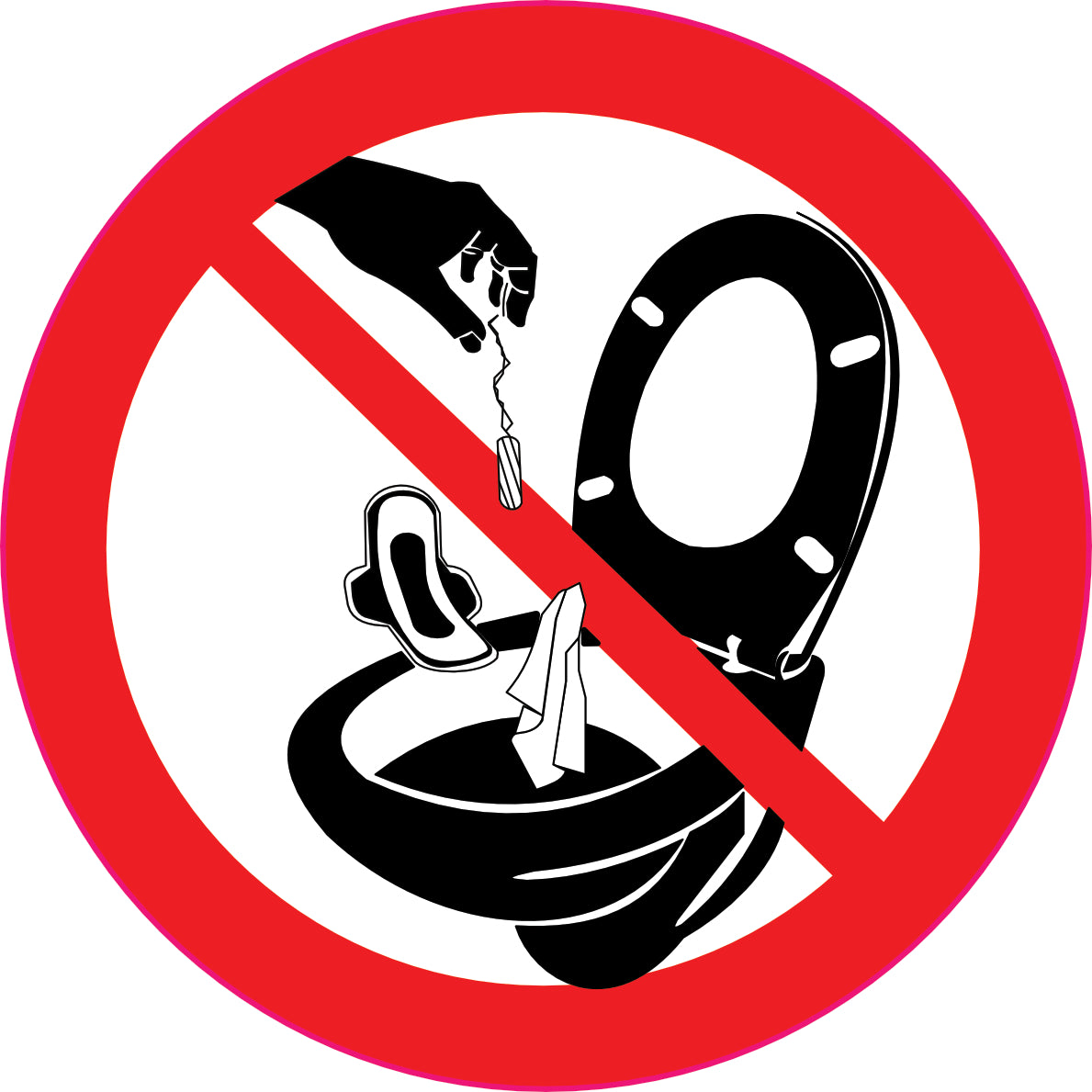 Sticker Pictogramme Interdit de Jeter des Produits Sanitaires dans les Toilettes — Lot de 5 — Ø 10 cm — Vinyle Adhésif Pro