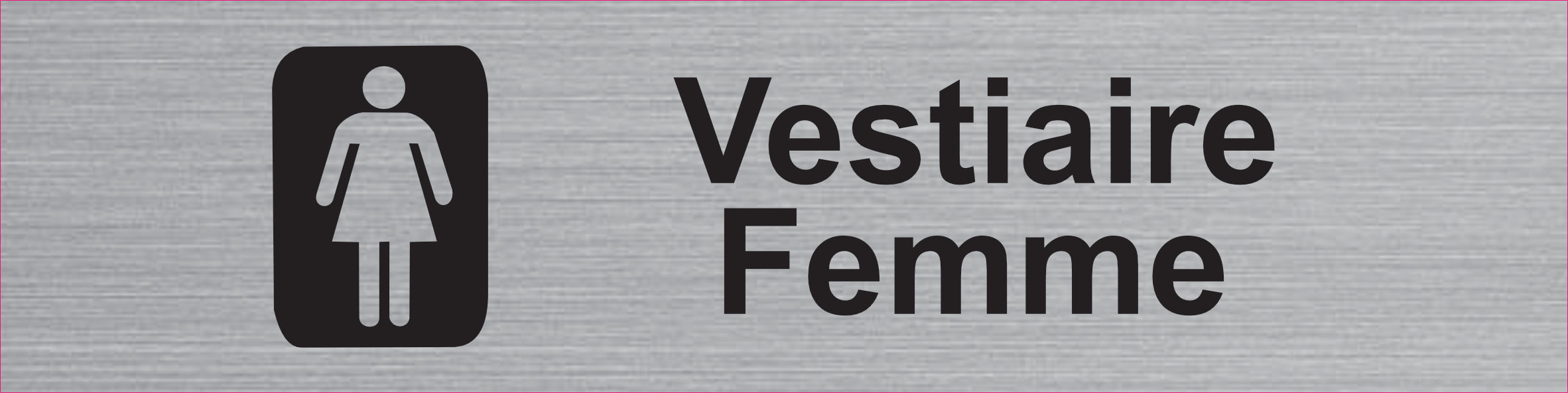 Plaque Vestiaire Femme gravée – PVC bicouche aspect aluminium brossé 20x5 cm